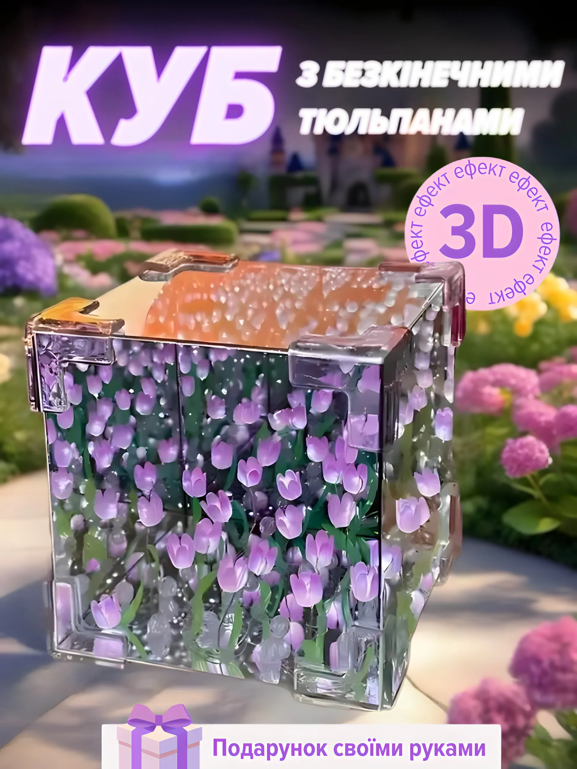 Куб з тюльпанами фіолетовий