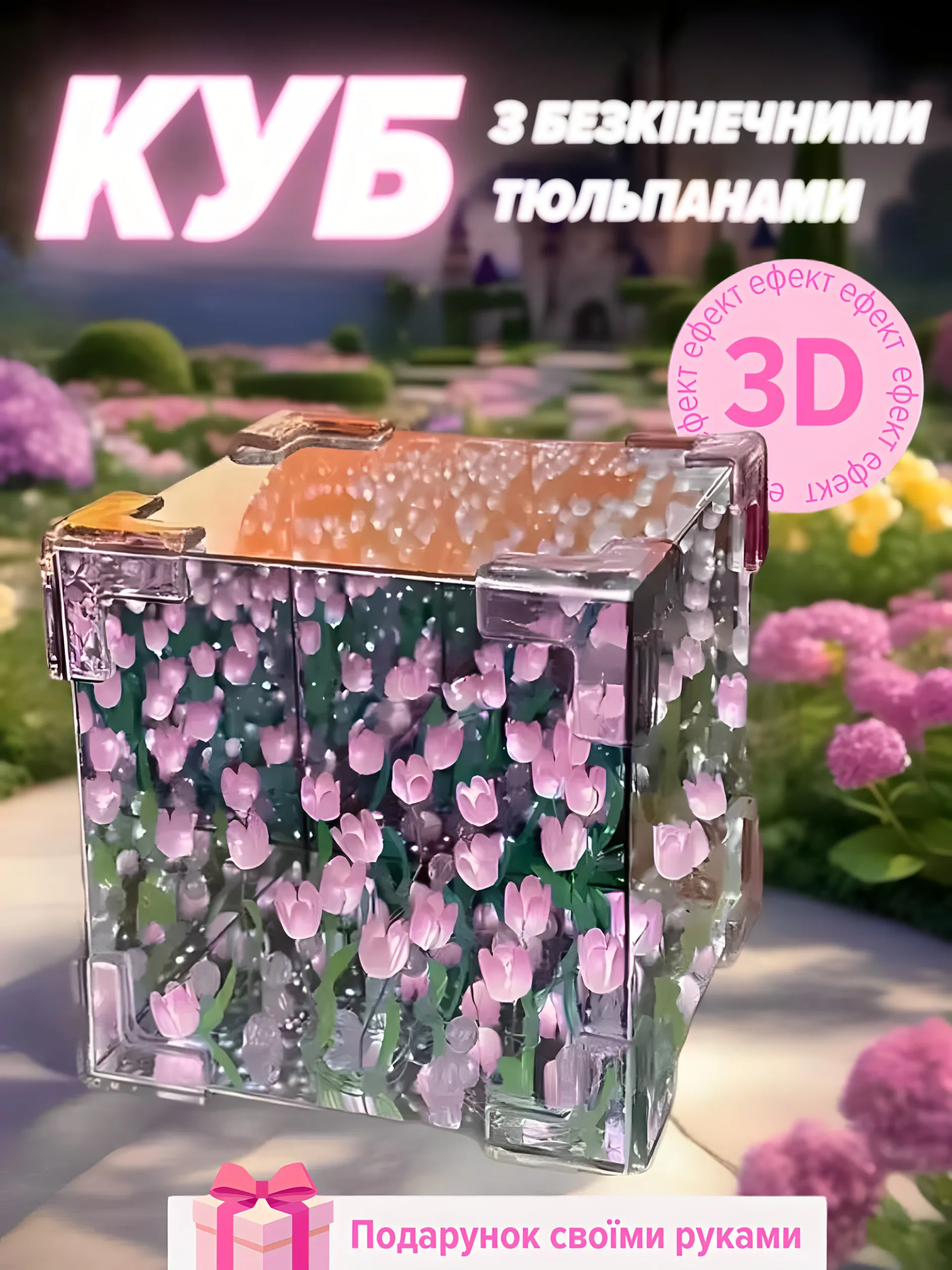 Куб з тюльпанами рожевий
