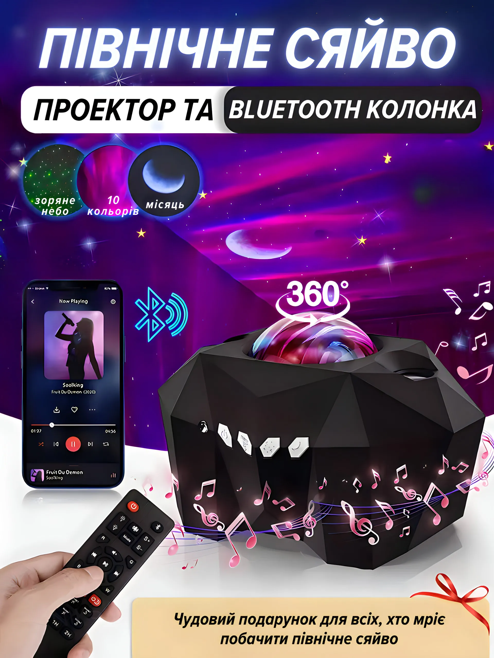 Проектор «Північне сяйво» з Bluetooth колонкою