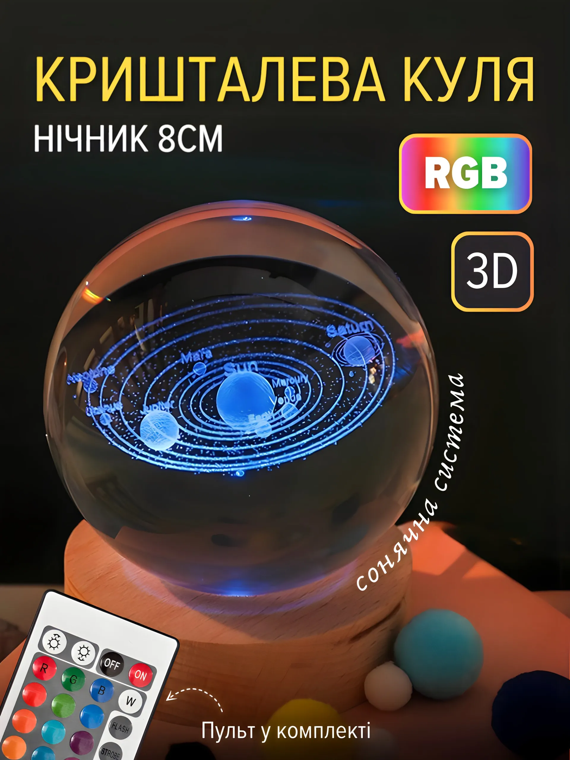 Куля "Сонячна система без зірок" RGB (8см)