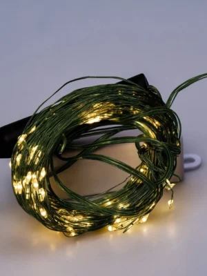 Гірлянда «Кінський хвіст» 2 м, 10 ниток, 200 LED, зелений дріт, жовте світло, фото 2