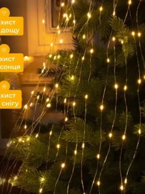 Гірлянда «Кінський хвіст» 2 м, 10 ниток, 200 LED, жовте світло, фото 2