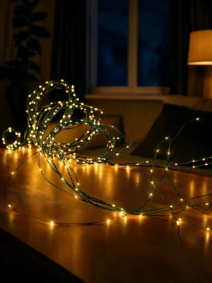 Гірлянда «Кінський хвіст» 3 м, 20 ниток, 600 LED, зелений дріт, жовте світло, фото 2