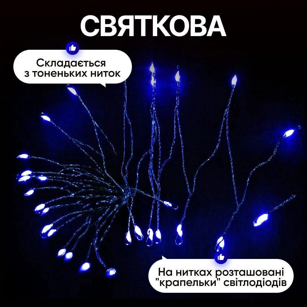 Гірлянда кінський хвіст мішура 2 м синя, фото 3