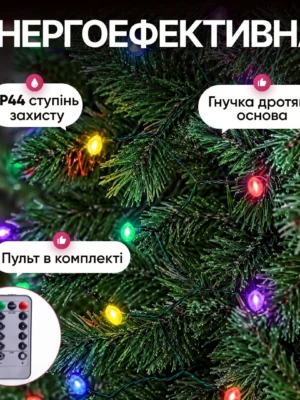 Гірлянда «Кінський хвіст» Мішура 3 м, 20 ниток, 1800 LED, зелений дріт, мультиколор, фото 2