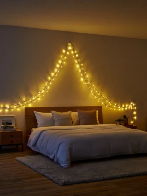 Гірлянда-нитка кімнатна 14 м, 160 LED, чорний дріт, жовте світло, фото 2