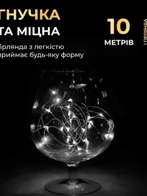 Гірлянда роса 10 м на батарейках, 100 LED, білий дріт, біле світло, фото 2