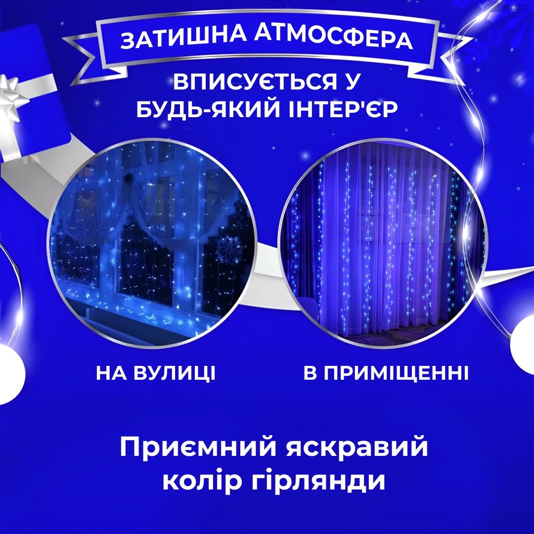 Гірлянда штора 3х2 м синя, фото 3