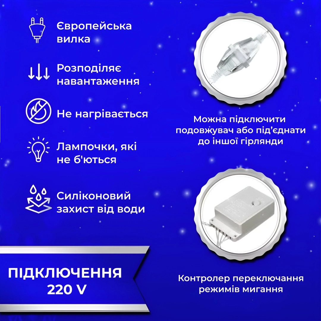 Гірлянда штора 3х3 м синя, фото 3