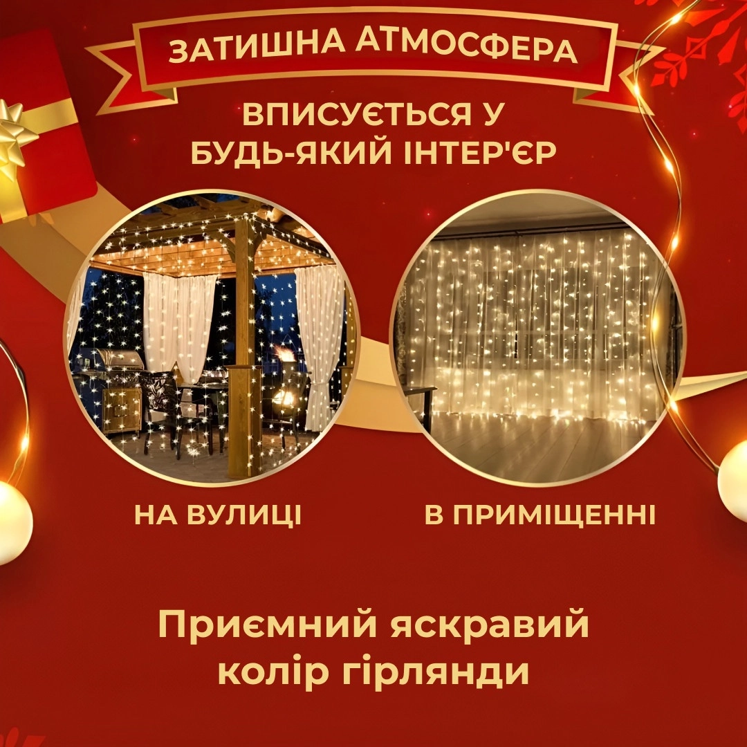 Гірлянда штора 3х3 м жовта, фото 3