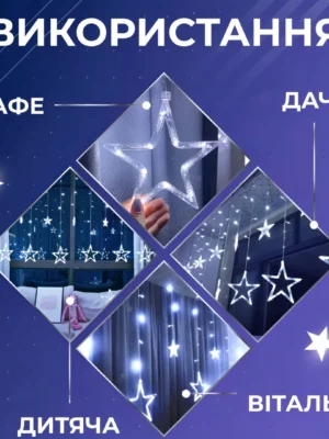Гірлянда-штора «Зірки» 3×0,7 м, 108 LED, біле світло, фото 2
