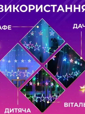 Гірлянда-штора «Зірки» 3×0,7 м, 108 LED, мультиколор, фото 2