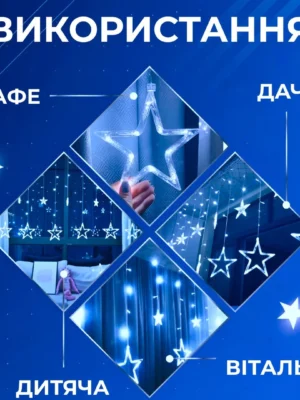 Гірлянда-штора «Зірки» 3×0,7 м, 108 LED, синє світло, фото 2