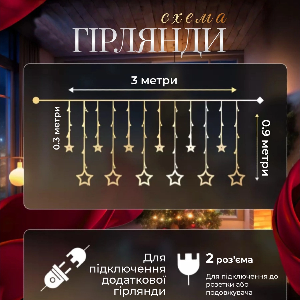 Гірлянда штора зірки мультиколор, фото 2