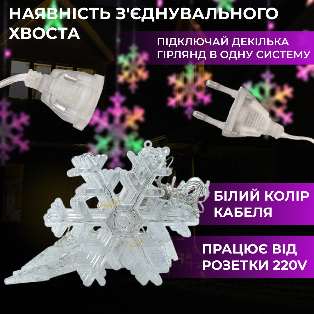 Гірлянда штора зірки та сніжинки мультиколор, фото 3