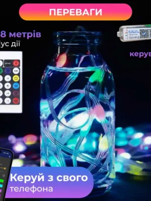 Смарт гірлянда на ялинку 2,5 м, 250 LED, RGB, білий дріт, фото 2