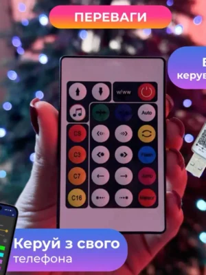 Смарт гірлянда на ялинку 2,5 м, 250 LED, RGB, зелений дріт, фото 2