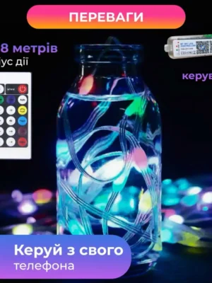 Смарт гірлянда на ялинку 2 м, 200 LED, RGB, білий дріт, фото 2