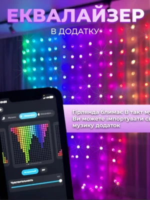 Смарт гірлянда-штора 3×3 м, 400 LED, RGB, фото 2
