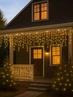 Вулична гірлянда «Бахрома» 12 м, 200 LED, білий дріт, жовте світло, фото 2