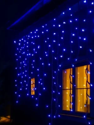 Вулична гірлянда «Бахрома» 12 м, 200 LED, чорний дріт, синє світло, фото 2