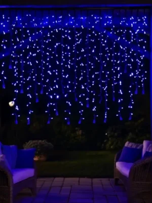 Вулична гірлянда «Бахрома» 20 м, 335 LED, чорний дріт, синє світло, фото 2