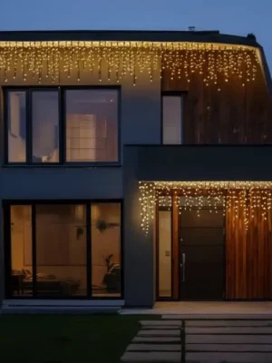 Вулична гірлянда «Бахрома» 20 м, 335 LED, чорний дріт, жовте світло, фото 2