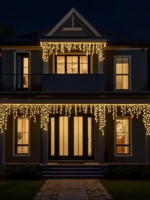 Вулична гірлянда «Бахрома» 25 м, 405 LED, білий дріт, жовте світло, фото 2